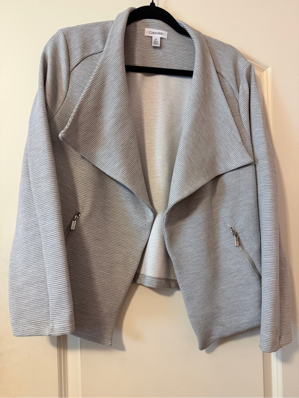 Calvin Cline Women’s Ottoman Ribbed Open Front Motto Jacket